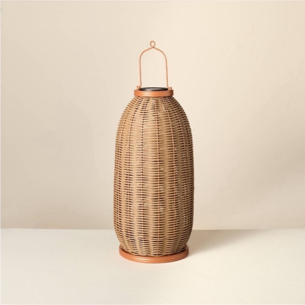 Hearth & Hand 18” Rattan Solar Outdoor Lantern NEW W/ TAG